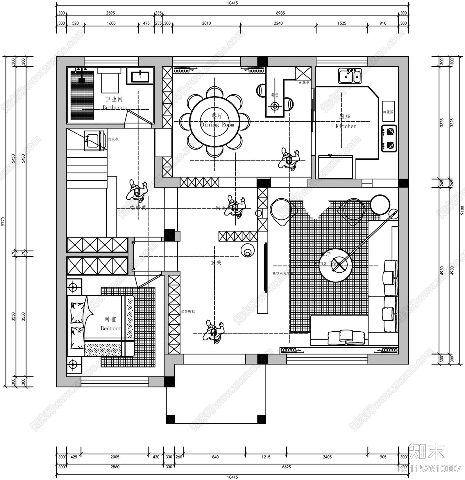 现代别墅家装cad施工图下载【ID:1152610007】