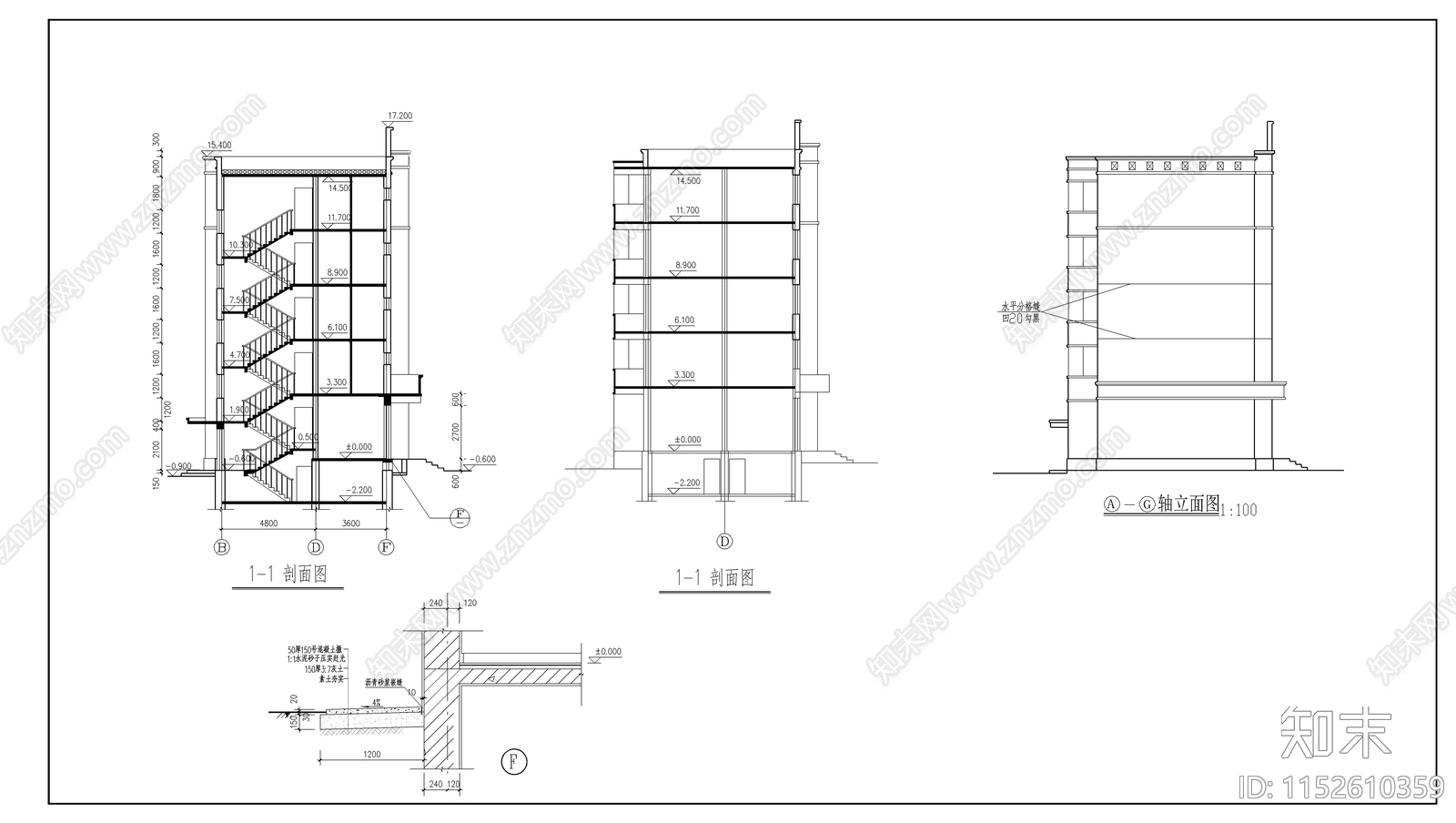 现代简约多层住宅建筑结构图cad施工图下载【ID:1152610359】