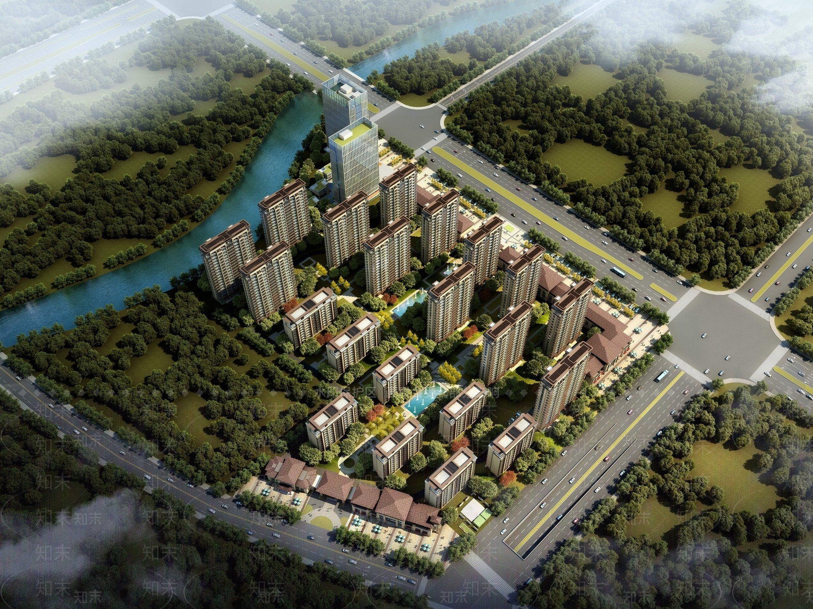 现代住宅鸟瞰3D模型下载【ID:1152617275】