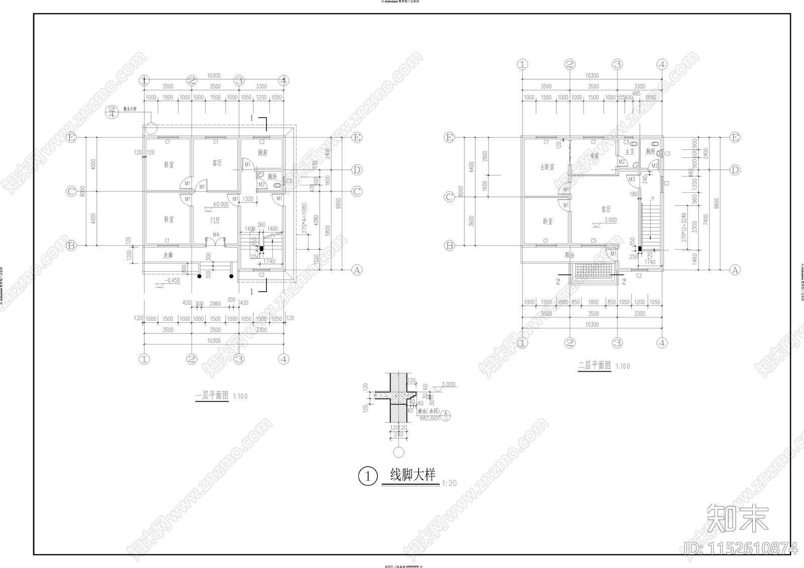 现代别墅cad施工图下载【ID:1152610874】