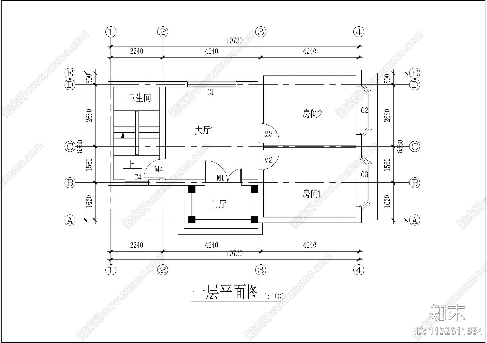 欧式简约别墅cad施工图下载【ID:1152611334】