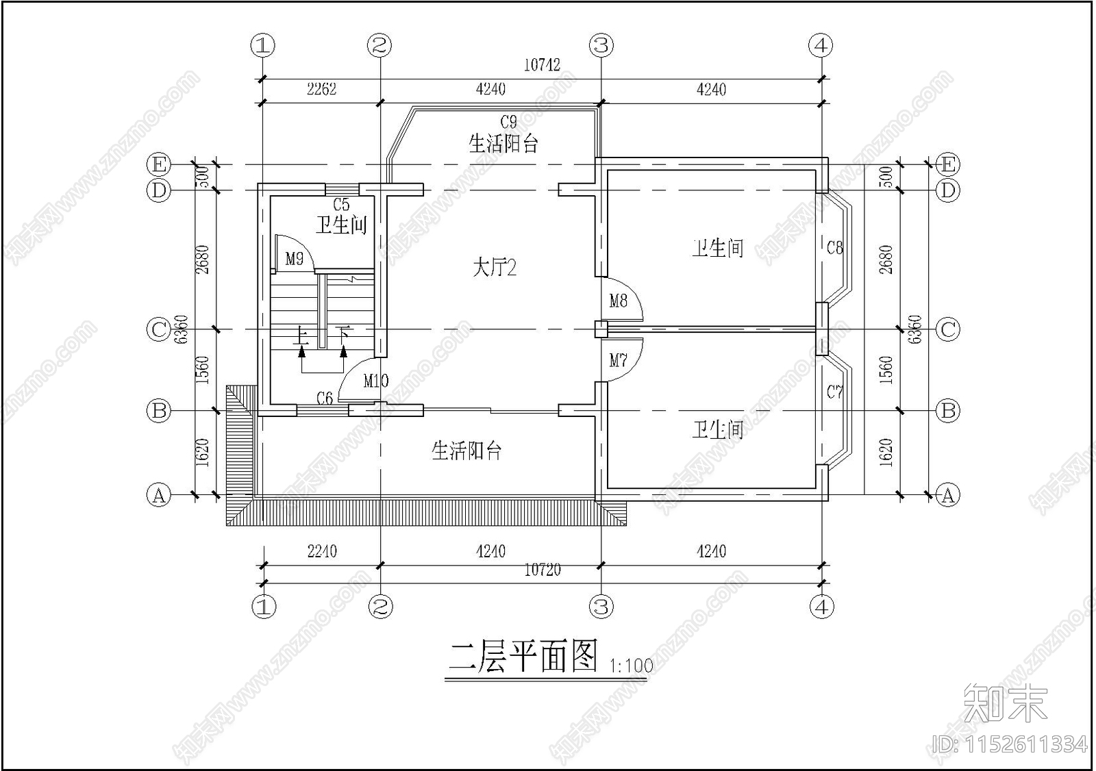 欧式简约别墅cad施工图下载【ID:1152611334】