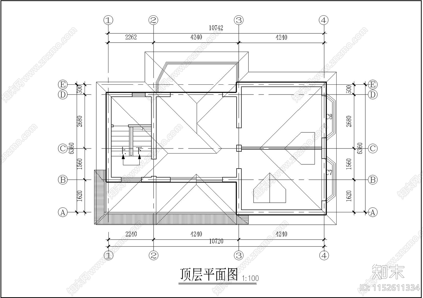 欧式简约别墅cad施工图下载【ID:1152611334】