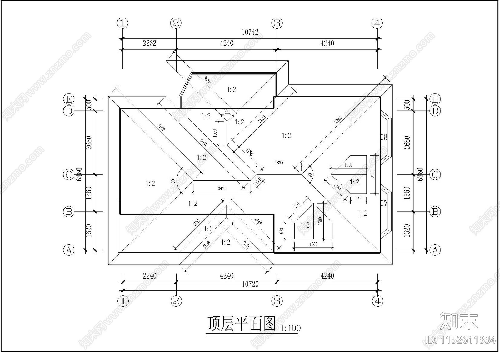 欧式简约别墅cad施工图下载【ID:1152611334】