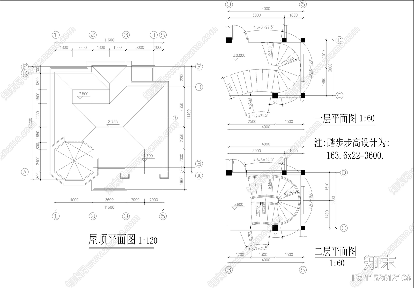 欧式简约别墅cad施工图下载【ID:1152612108】