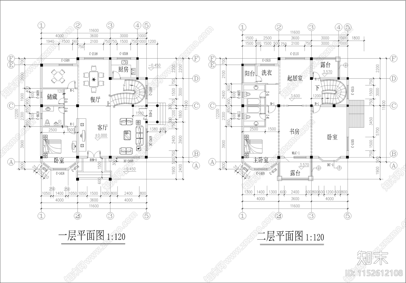 欧式简约别墅cad施工图下载【ID:1152612108】