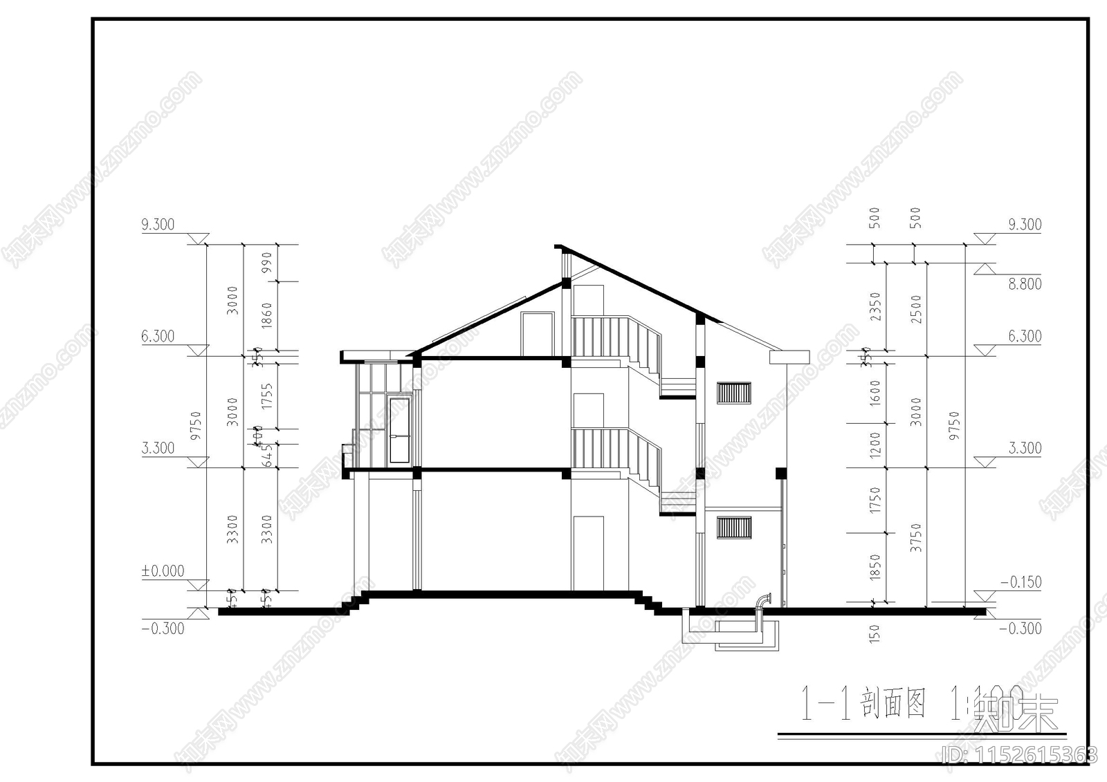 现代简约别墅cad施工图下载【ID:1152615363】