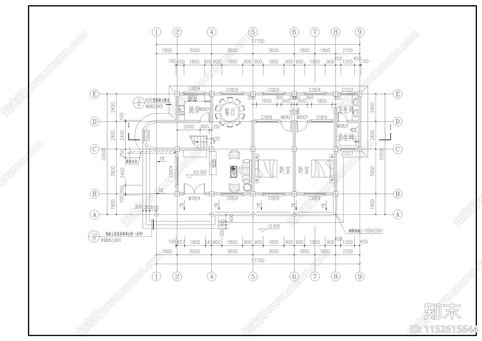 现代简约别墅cad施工图下载【ID:1152615644】