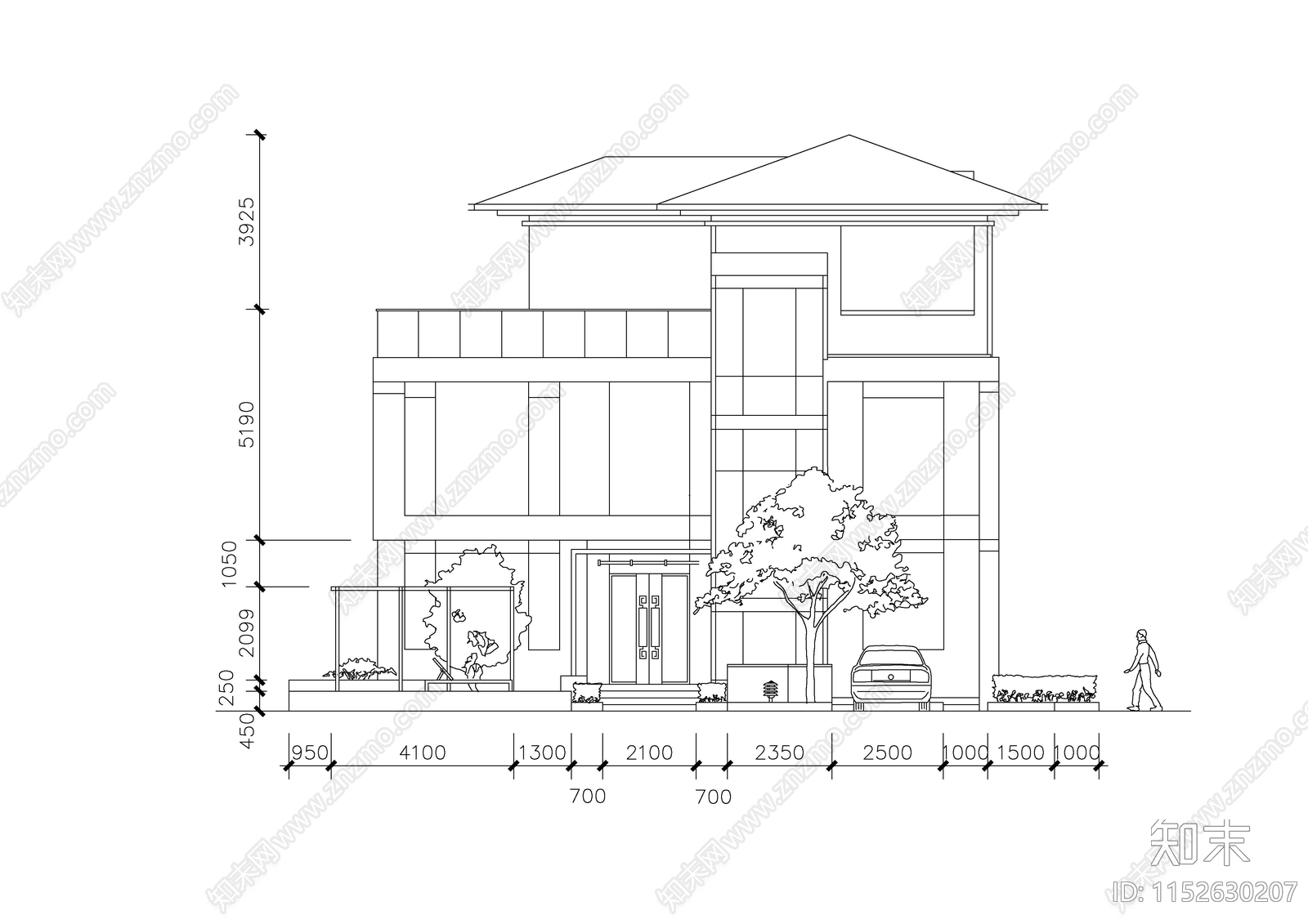 别墅庭院建筑平面图cad施工图下载【ID:1152630207】