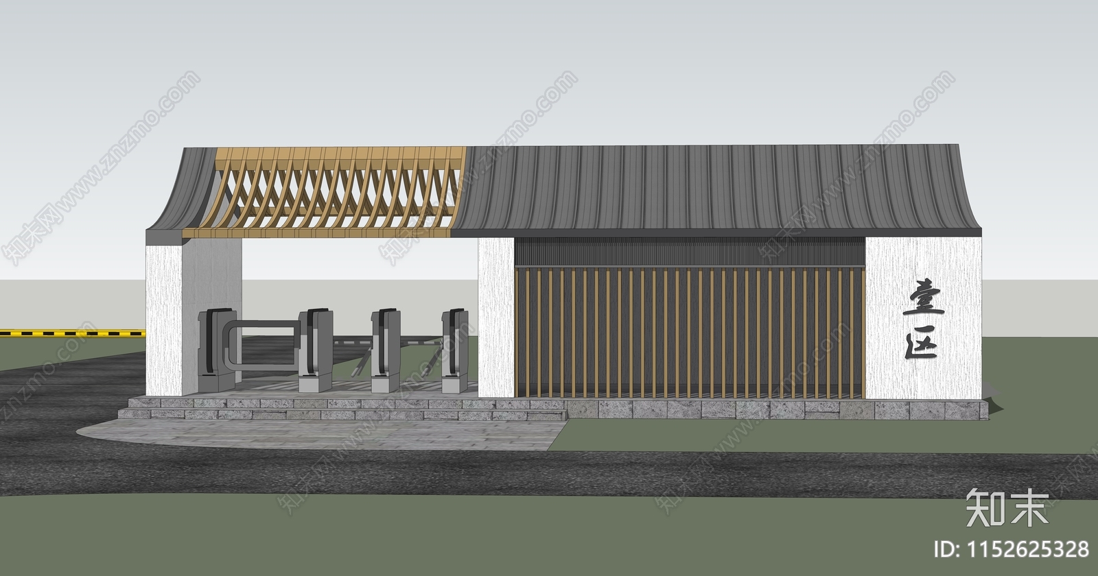 新中式门卫岗亭SU模型下载【ID:1152625328】