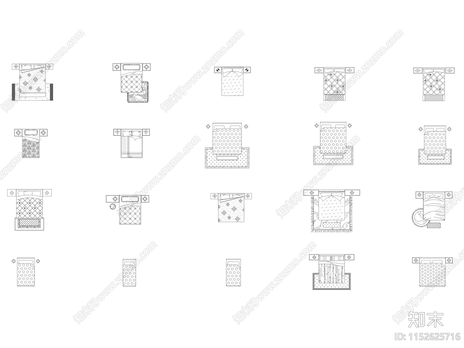 现代床类cad施工图下载【ID:1152625716】