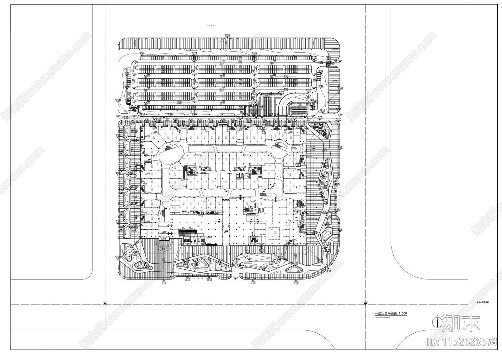 现代大型商场购物中心建筑cad施工图下载【ID:1152626571】