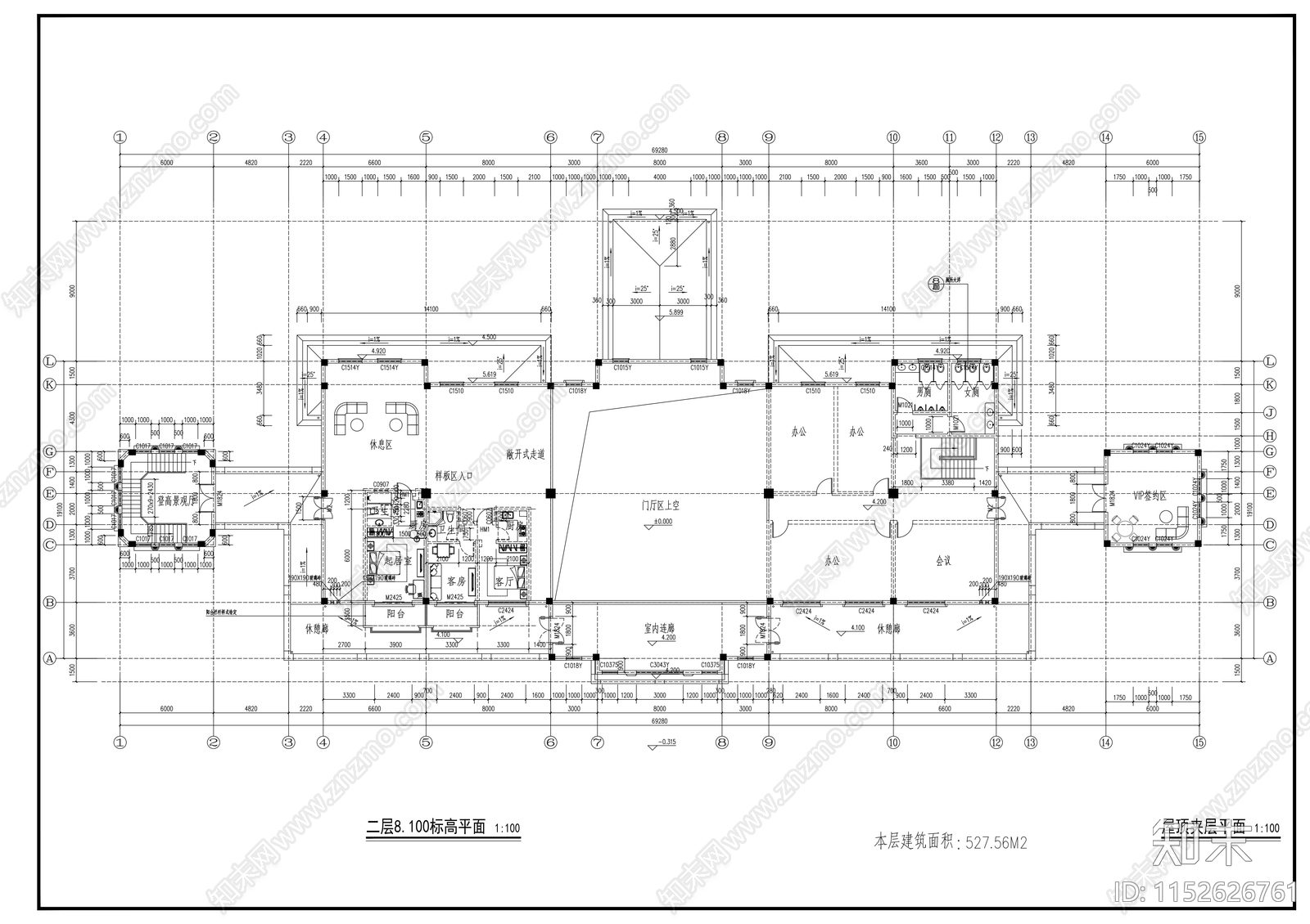 欧式古典度假村二层售楼处建筑施工图下载【ID:1152626761】