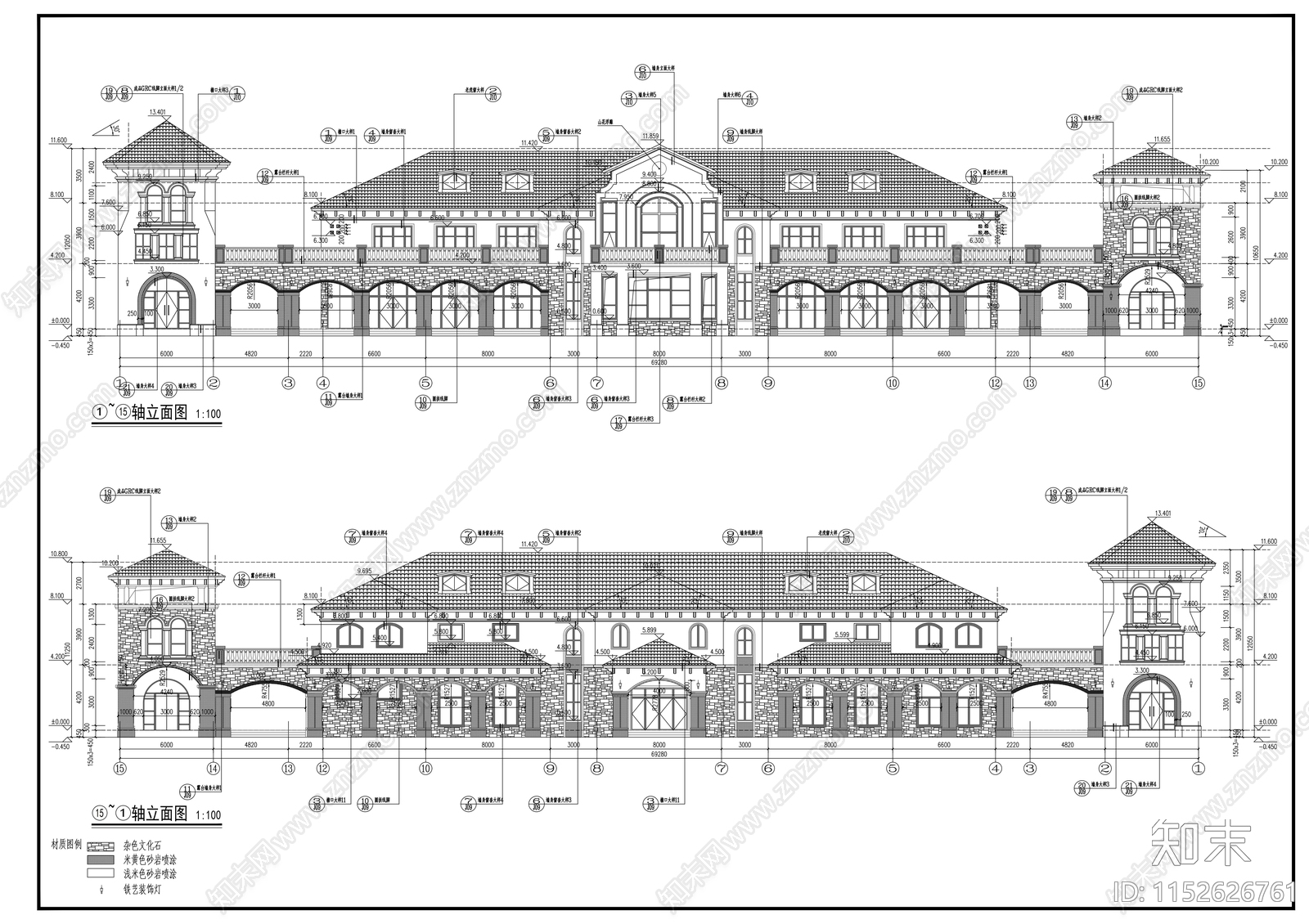 欧式古典度假村二层售楼处建筑施工图下载【ID:1152626761】