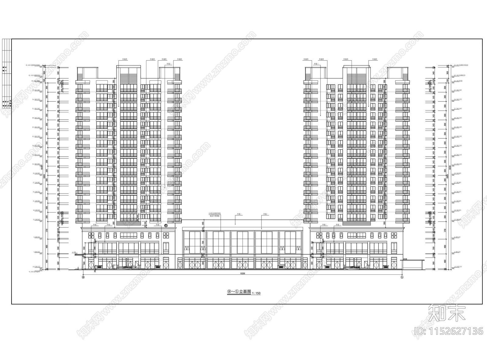 高层商住楼建筑设计cad施工图下载【ID:1152627136】