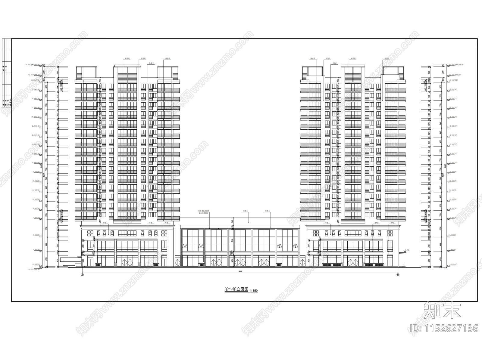 高层商住楼建筑设计cad施工图下载【ID:1152627136】