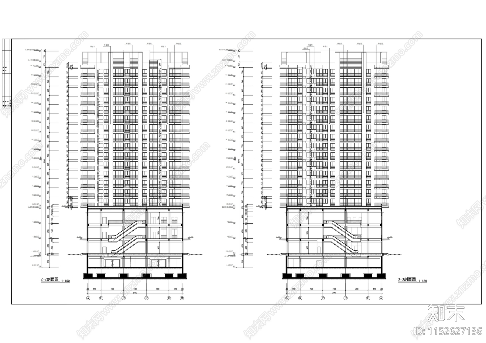 高层商住楼建筑设计cad施工图下载【ID:1152627136】