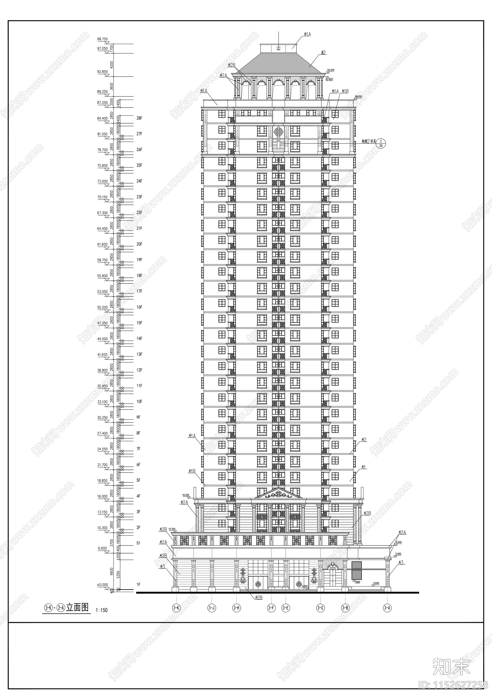 现代高层综合楼建筑cad施工图下载【ID:1152627258】