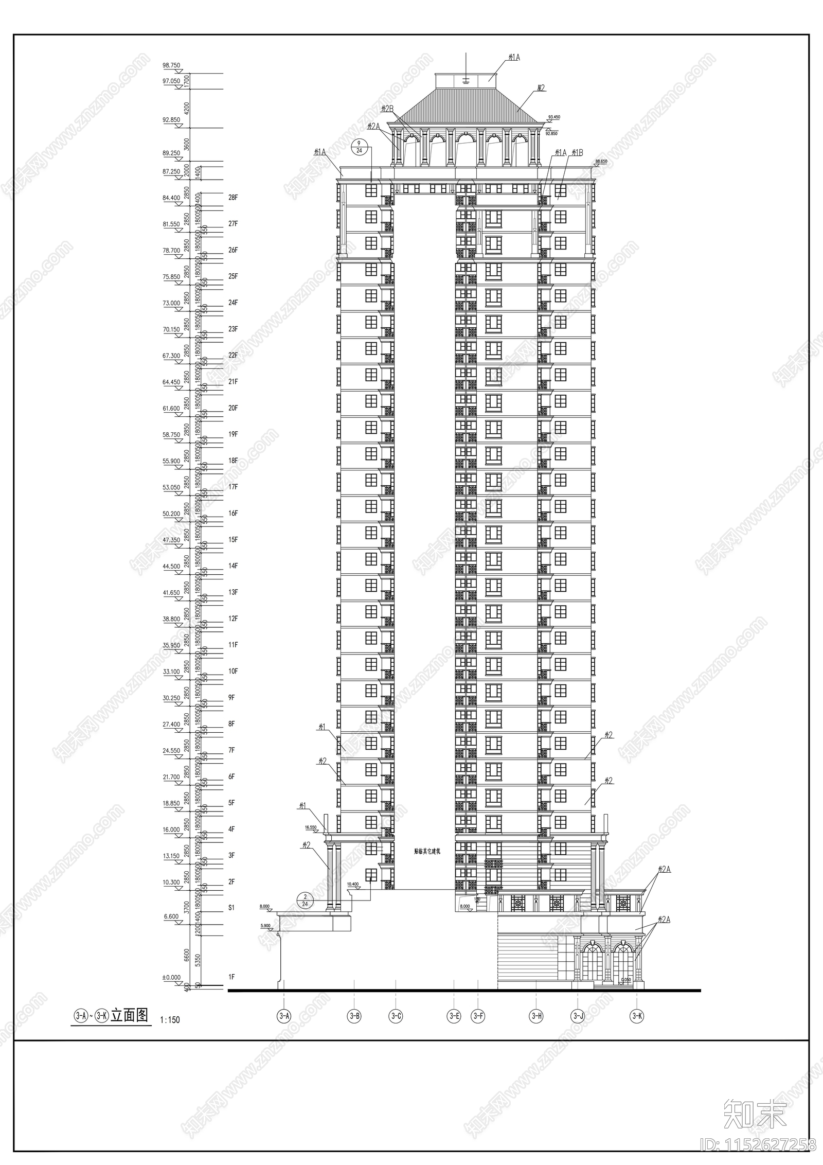 现代高层综合楼建筑cad施工图下载【ID:1152627258】