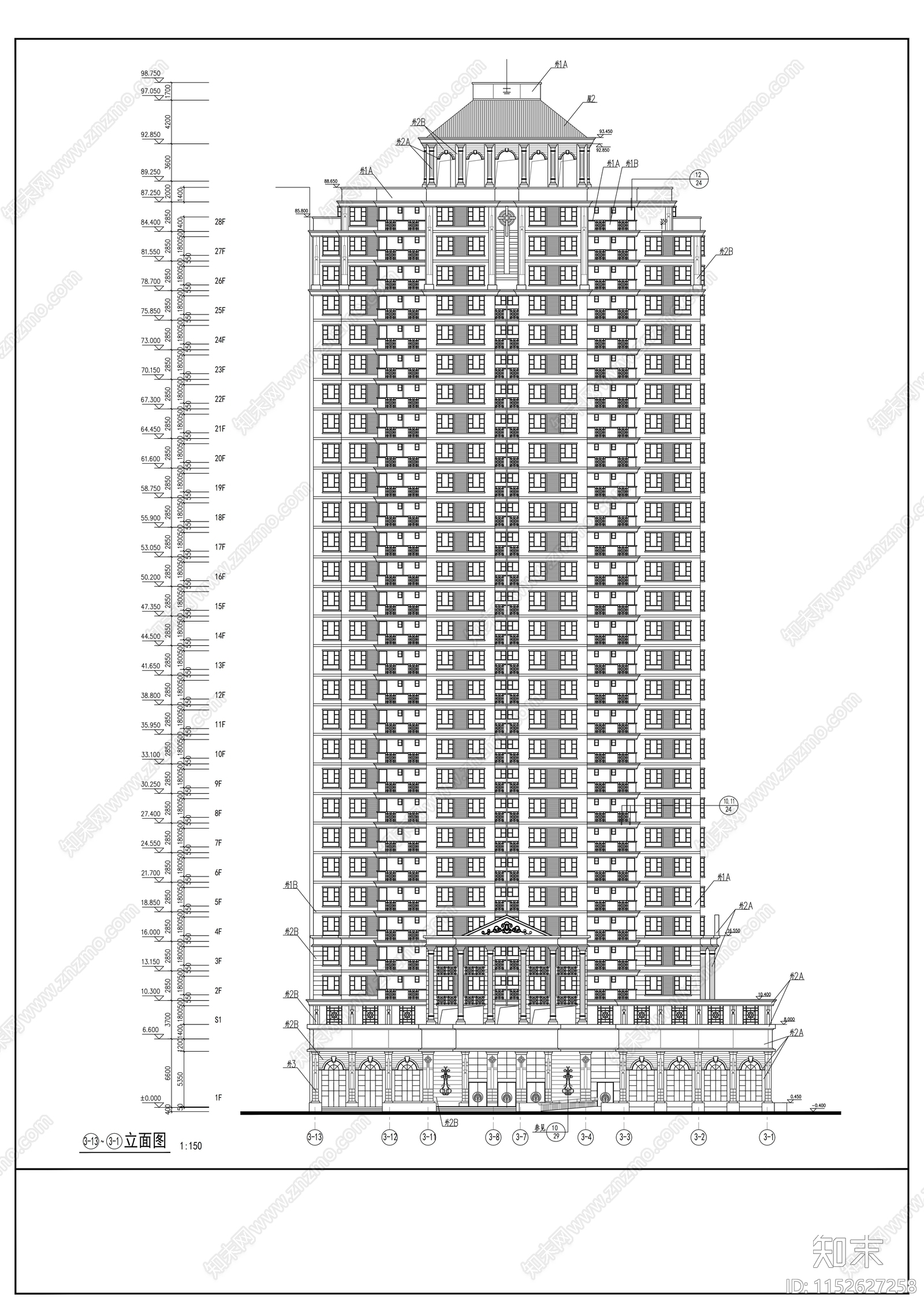 现代高层综合楼建筑cad施工图下载【ID:1152627258】