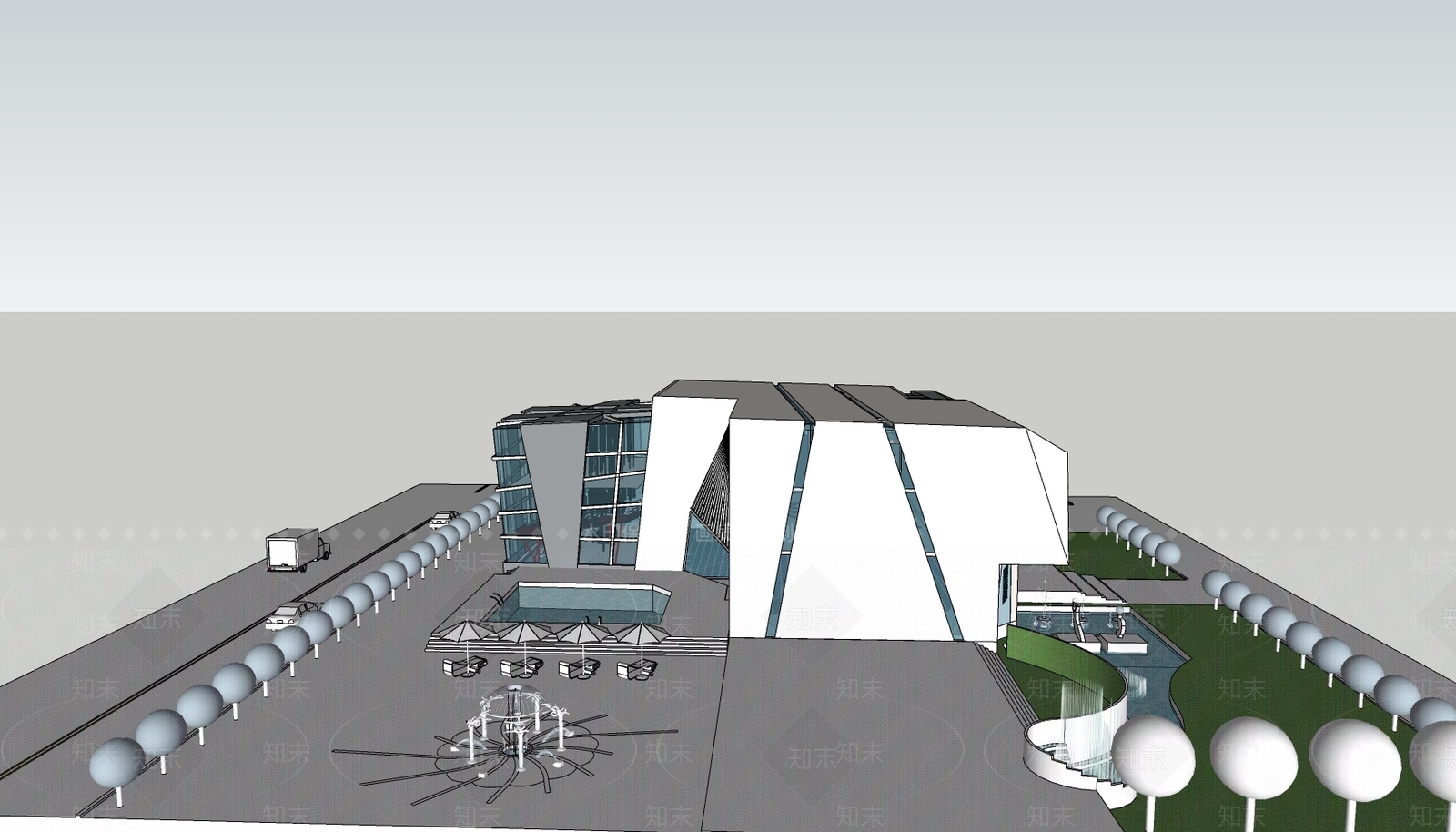 现代展览馆建筑SU模型下载【ID:1152627330】