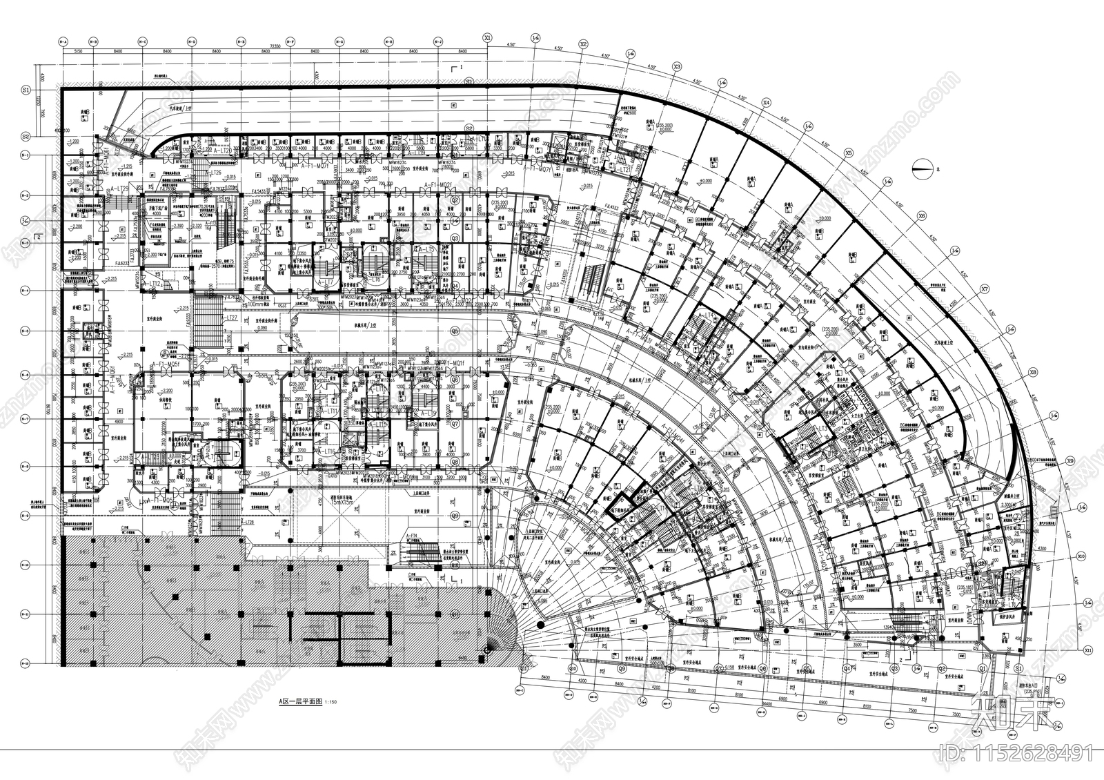 九层大型购物商场建筑cad施工图下载【ID:1152628491】