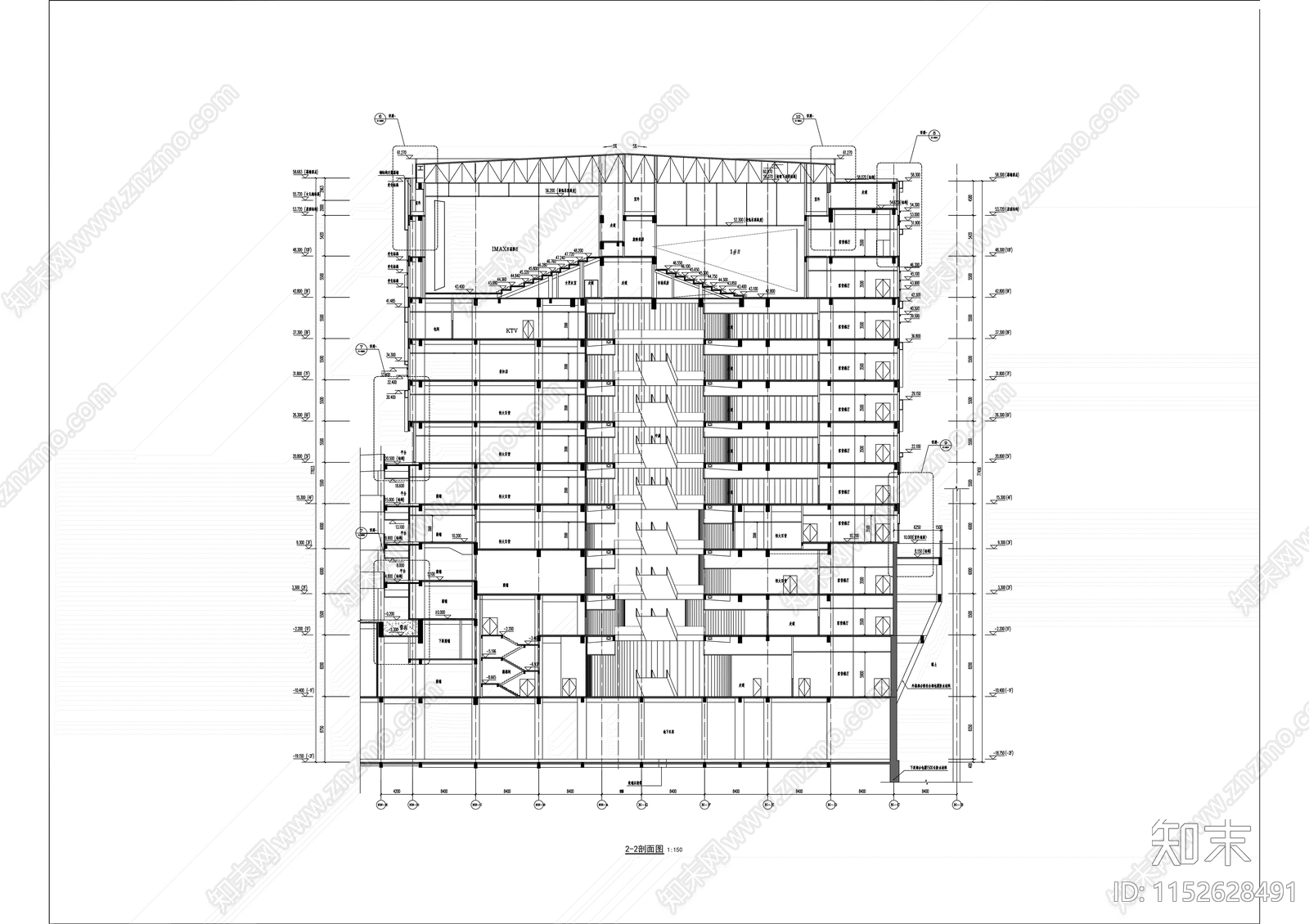 九层大型购物商场建筑cad施工图下载【ID:1152628491】