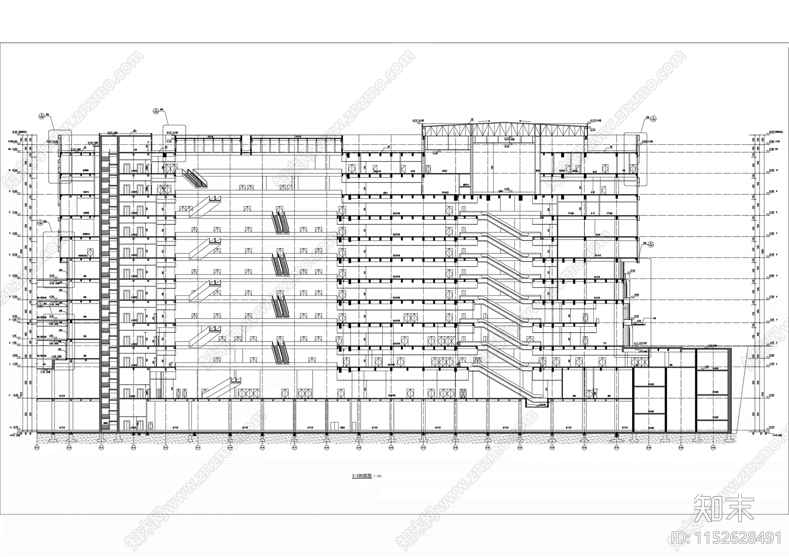 九层大型购物商场建筑cad施工图下载【ID:1152628491】