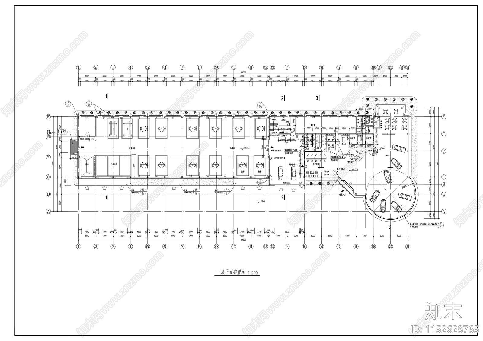 汽车展销厅建筑施工图下载【ID:1152628765】