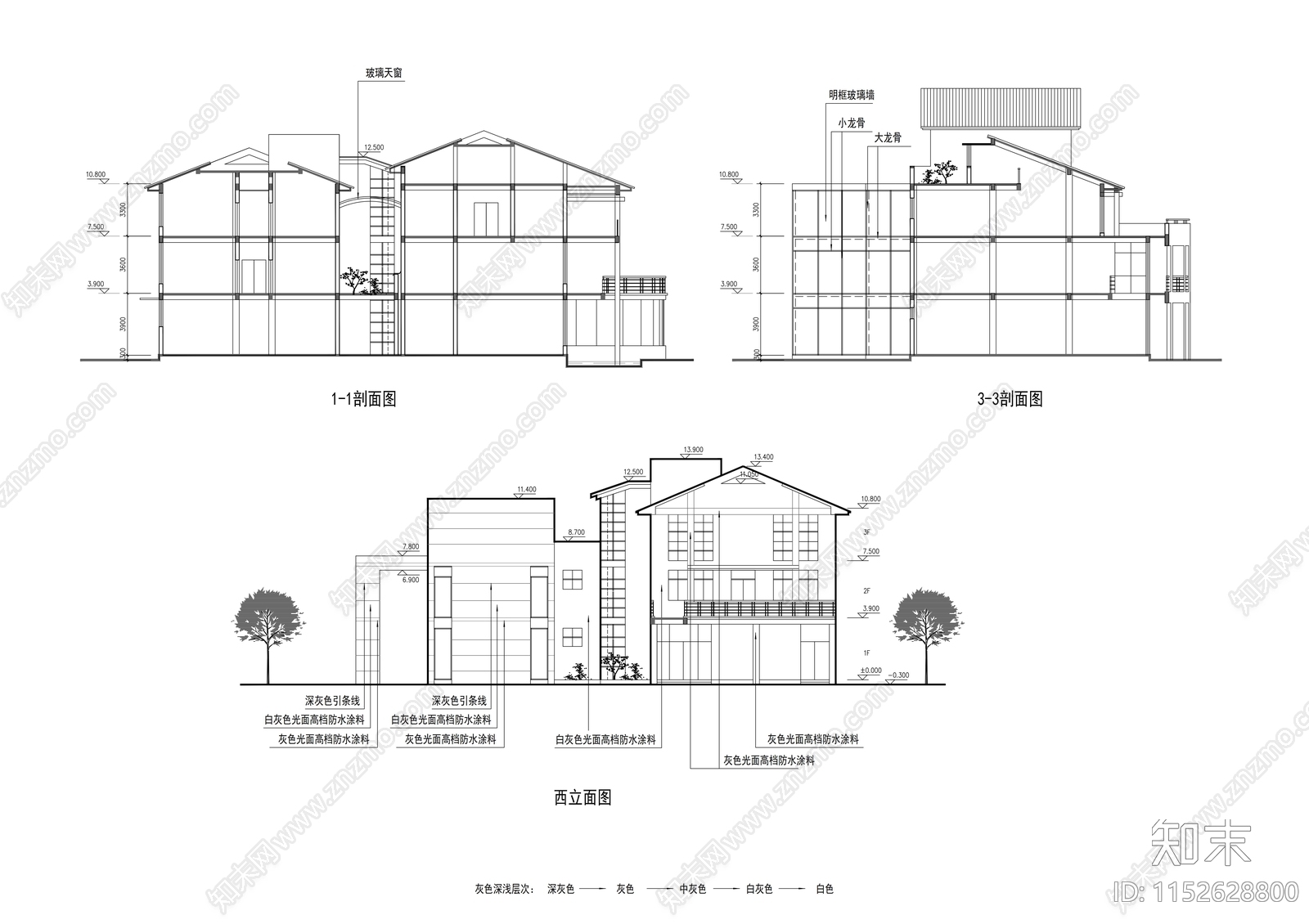 三层商业街建筑cad施工图下载【ID:1152628800】