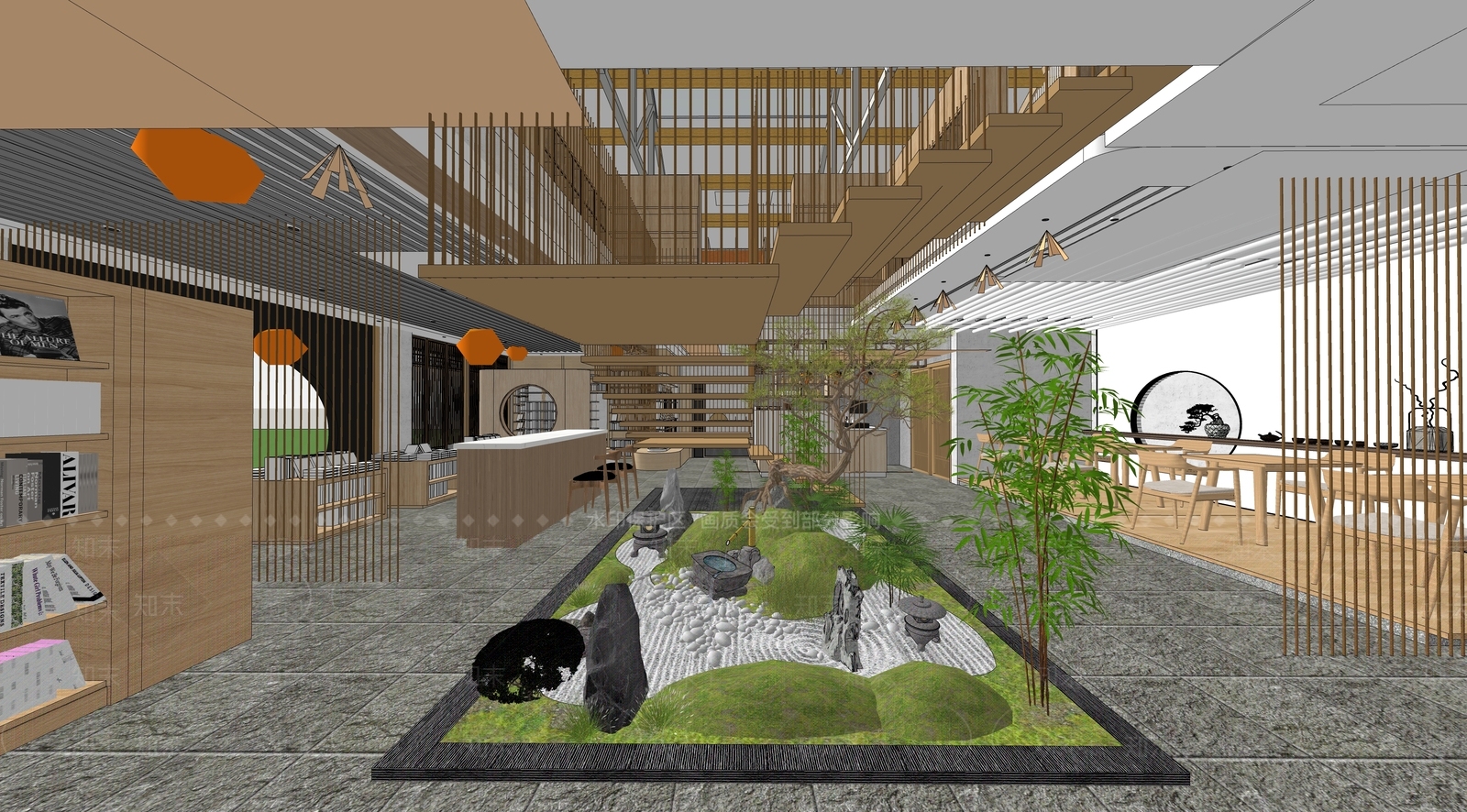新中式书店SU模型下载【ID:1152628943】