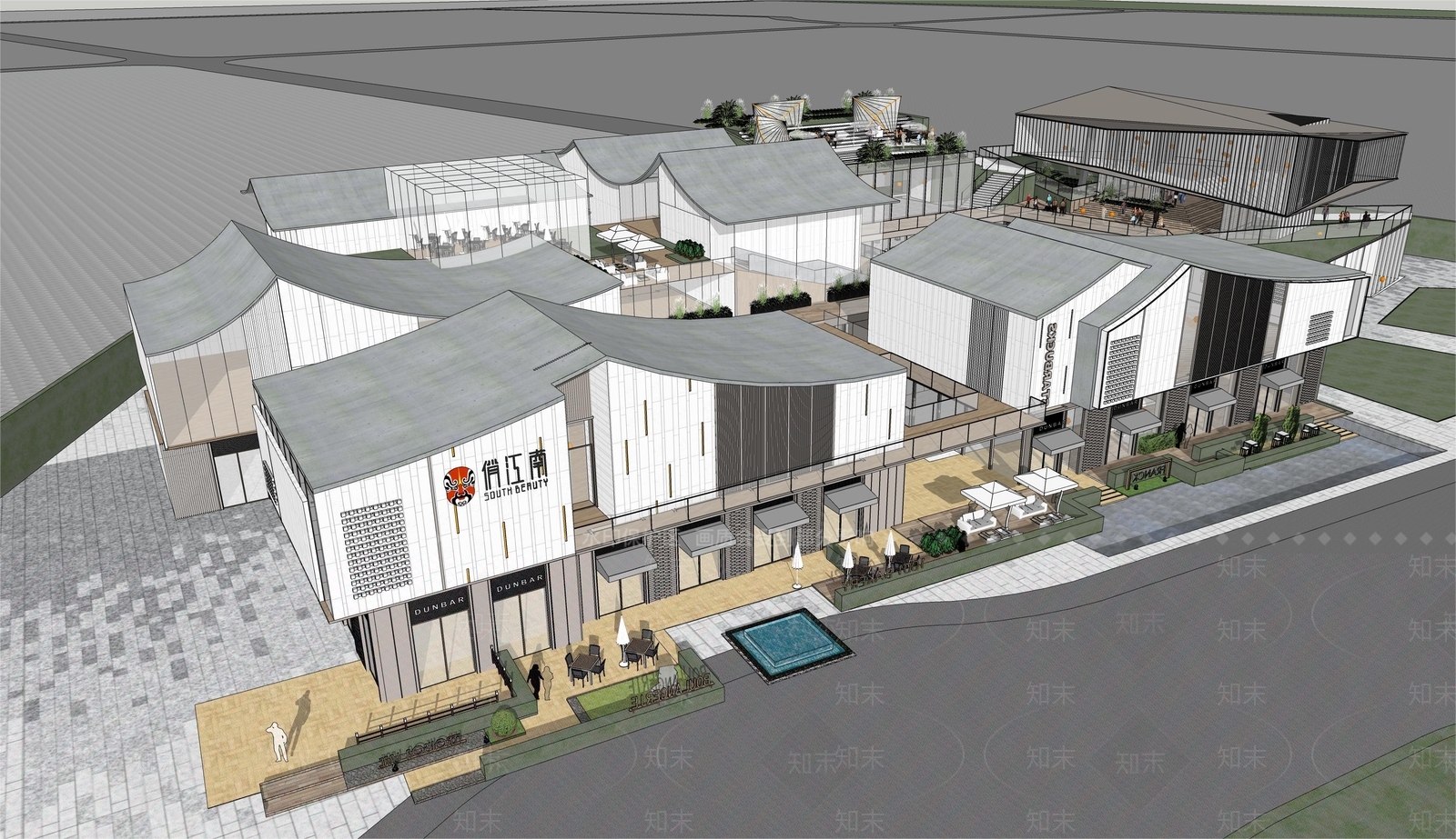 现代风格多层商业街SU模型下载【ID:1152629560】