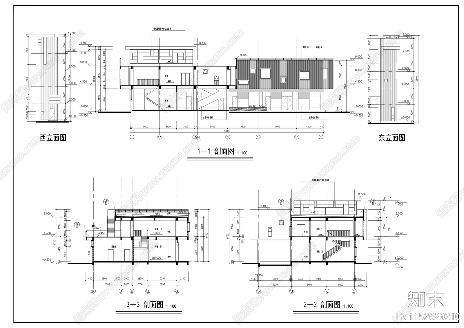 小区商店建筑cad施工图下载【ID:1152629210】