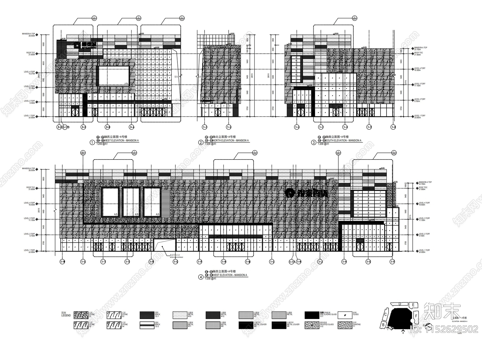 银泰城购物中心建筑cad施工图下载【ID:1152629502】