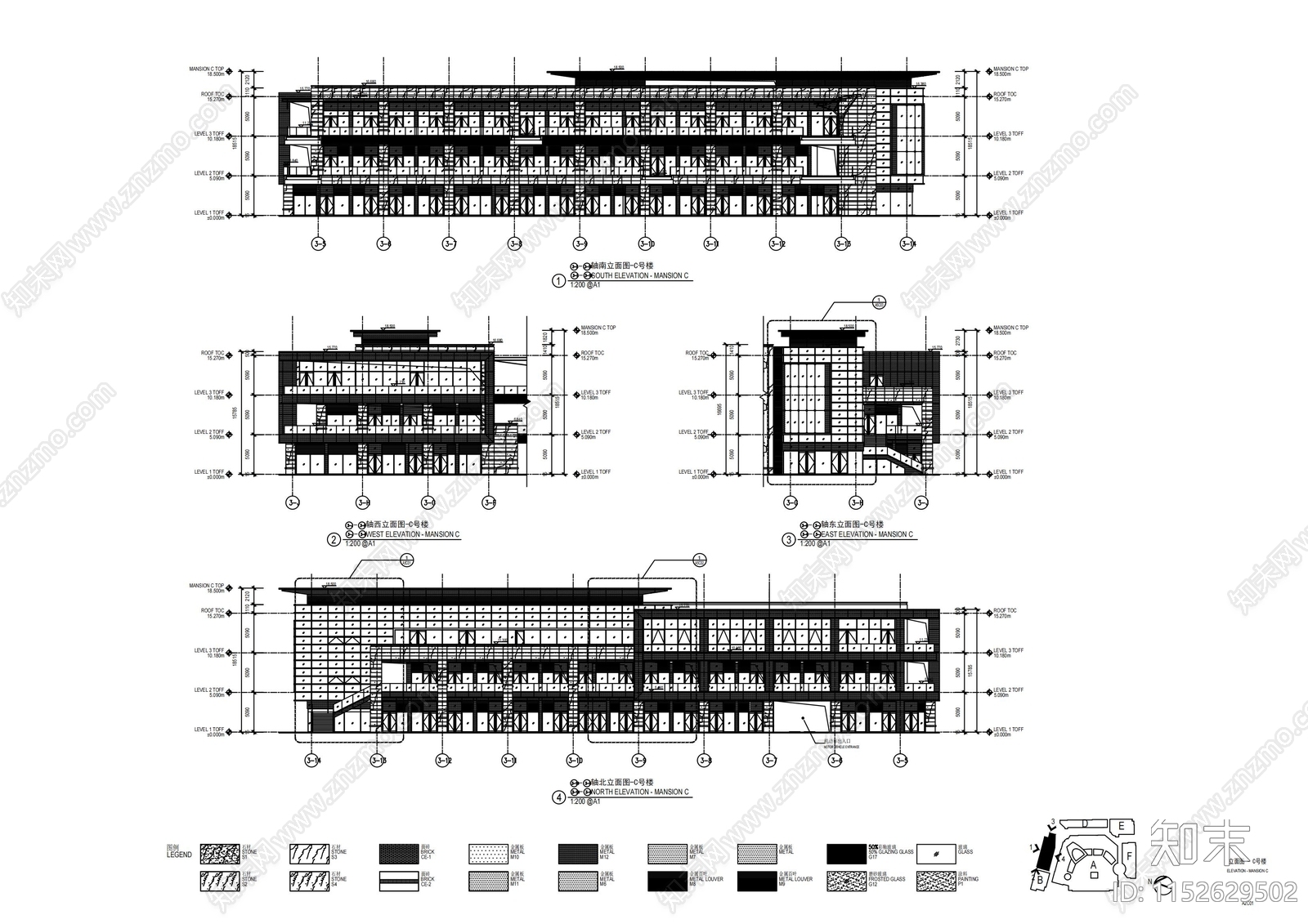 银泰城购物中心建筑cad施工图下载【ID:1152629502】