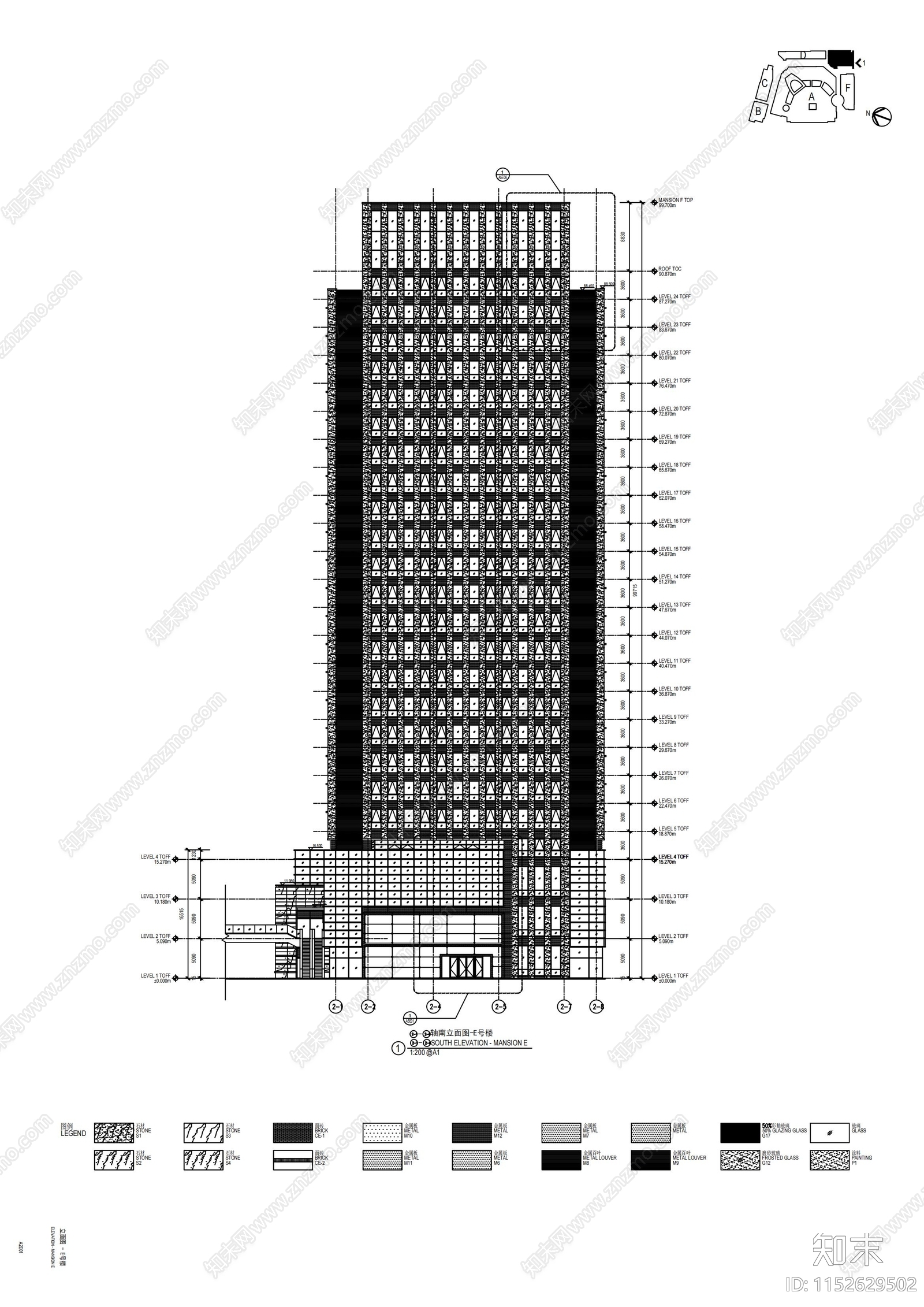 银泰城购物中心建筑cad施工图下载【ID:1152629502】