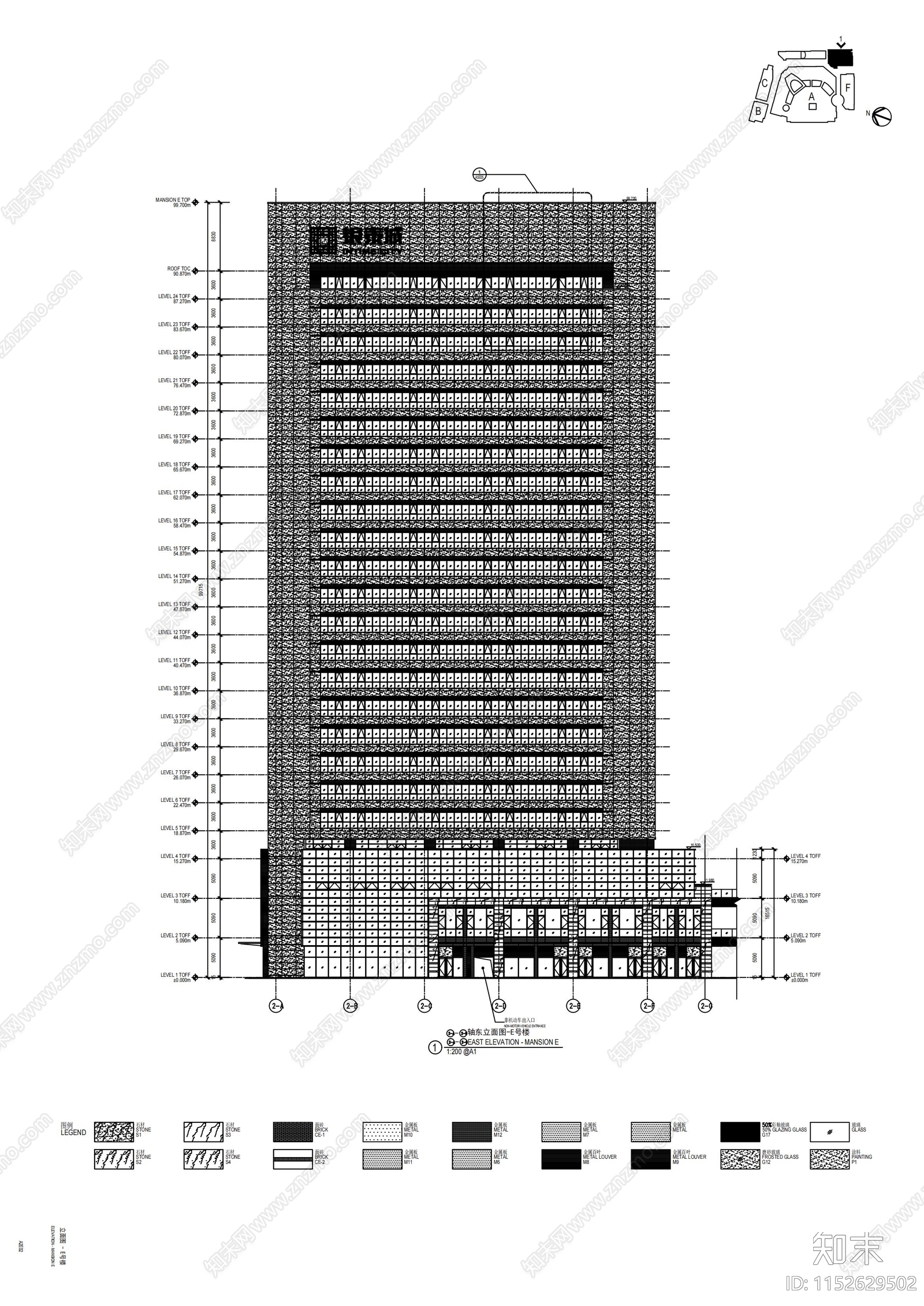 银泰城购物中心建筑cad施工图下载【ID:1152629502】