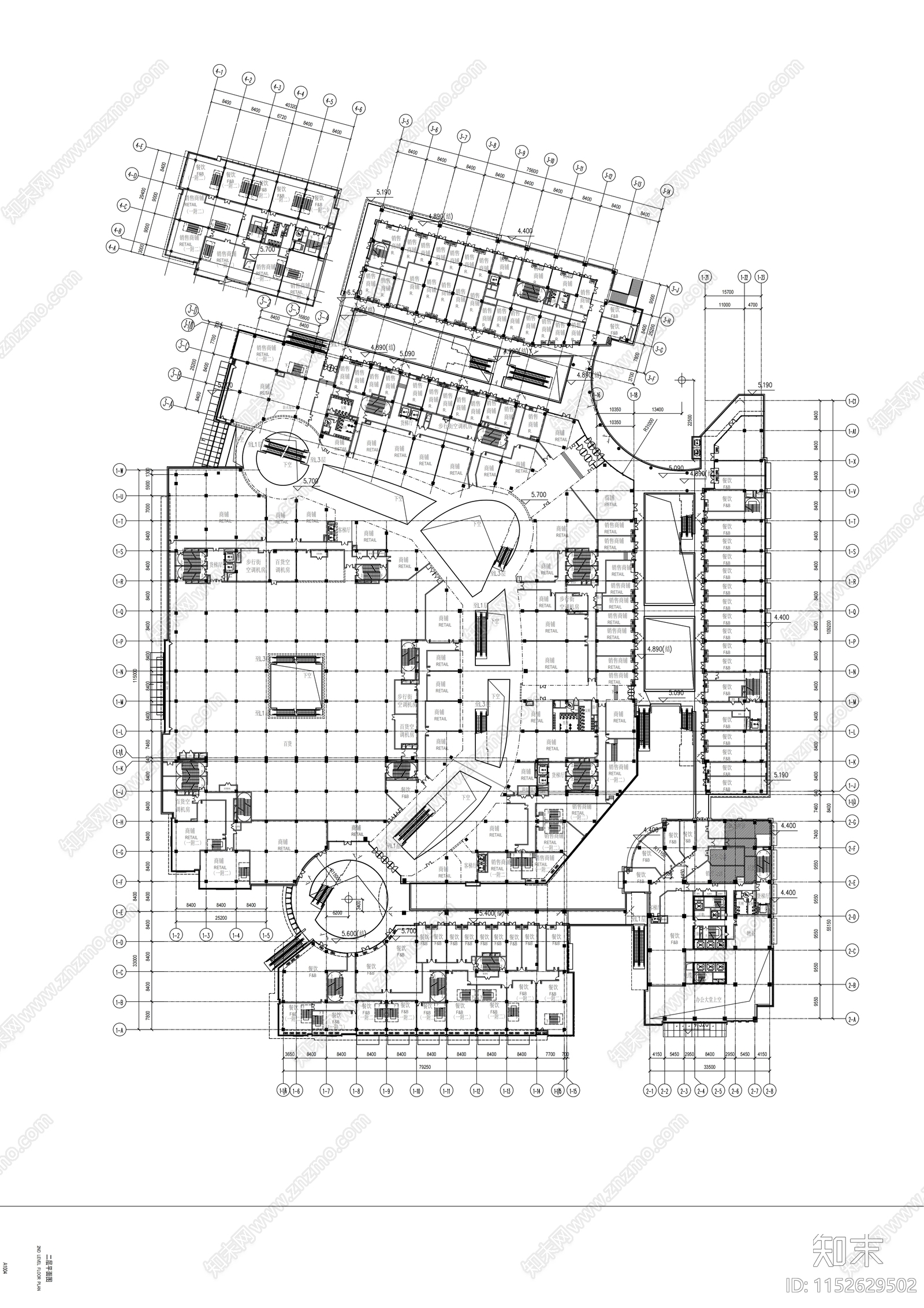 银泰城购物中心建筑cad施工图下载【ID:1152629502】