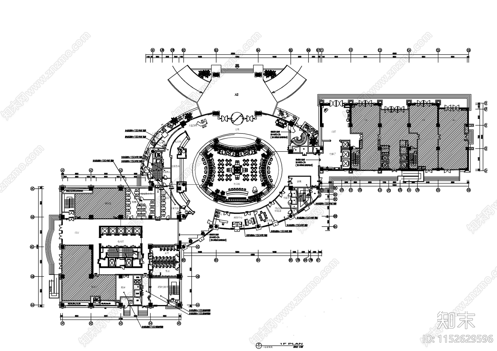 丽景国际酒店空间cad施工图下载【ID:1152629596】