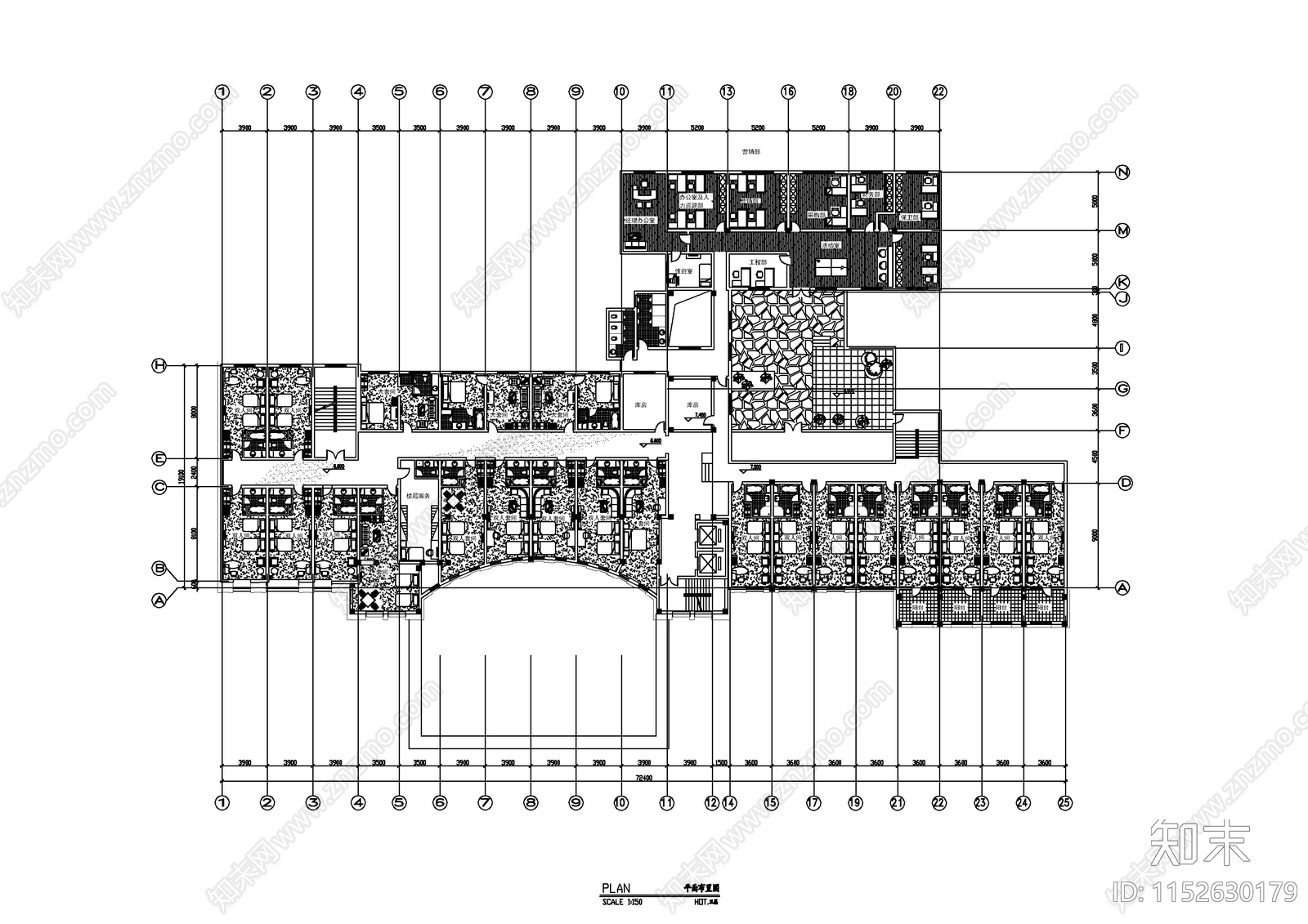 利川酒店空间cad施工图下载【ID:1152630179】