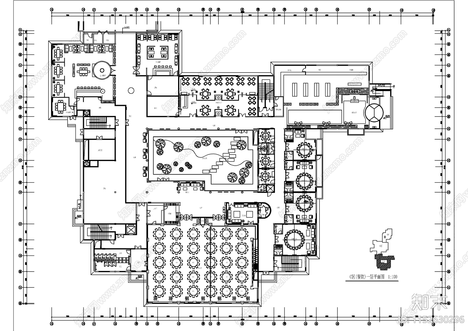 五星级园林酒店空间cad施工图下载【ID:1152630296】