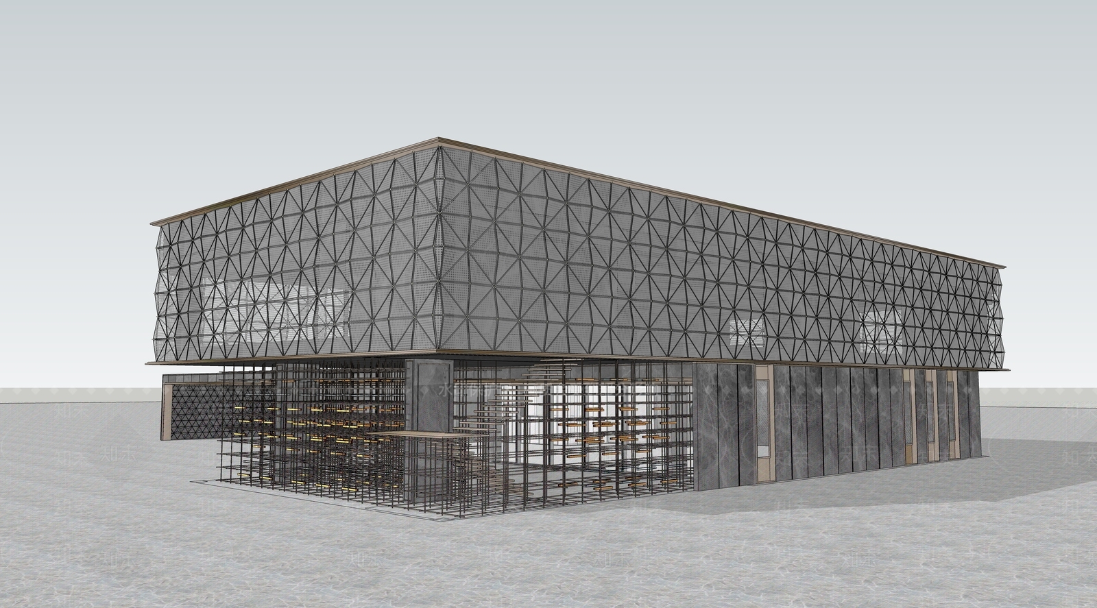 现代展览馆建筑SU模型下载【ID:1152630355】