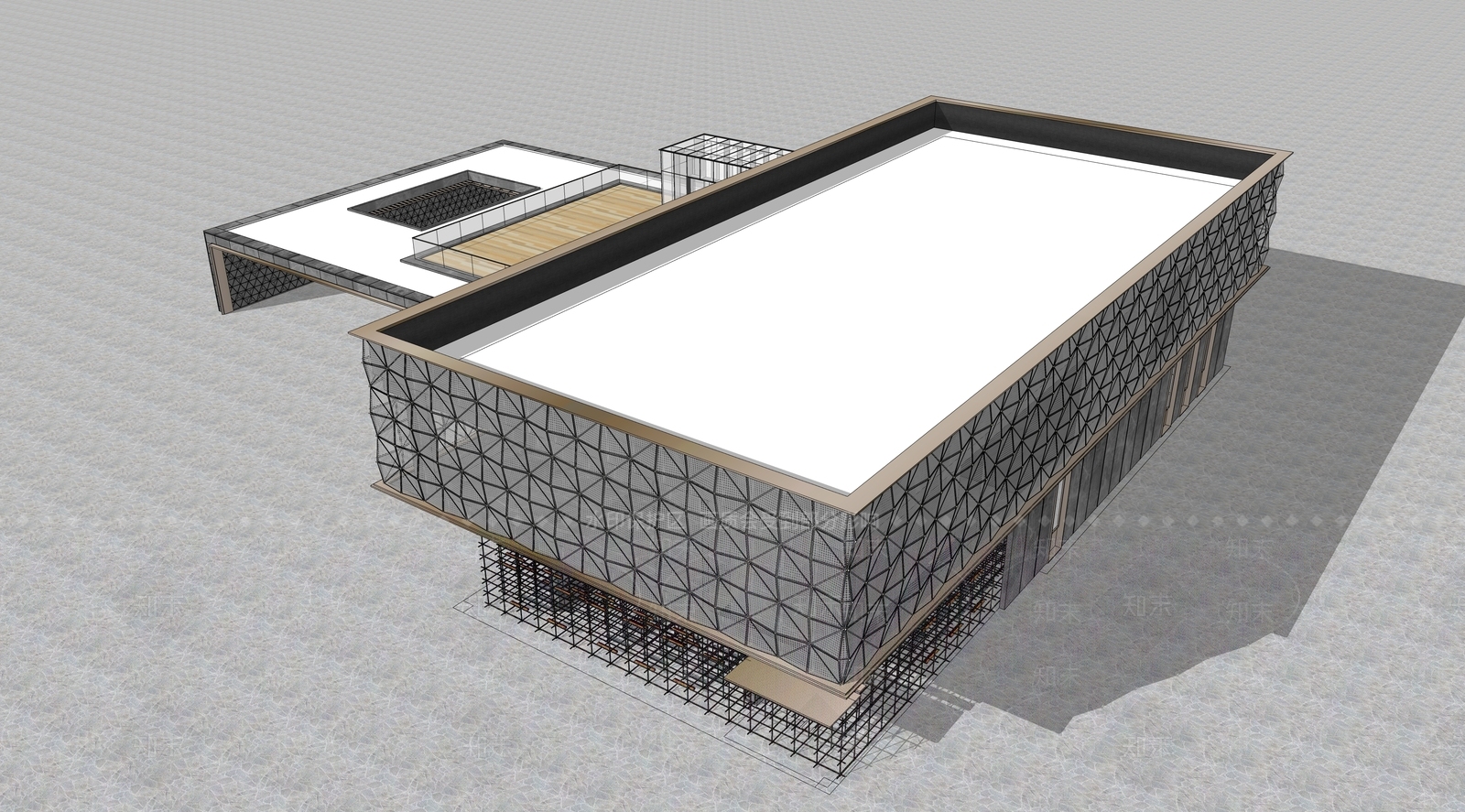 现代展览馆建筑SU模型下载【ID:1152630355】