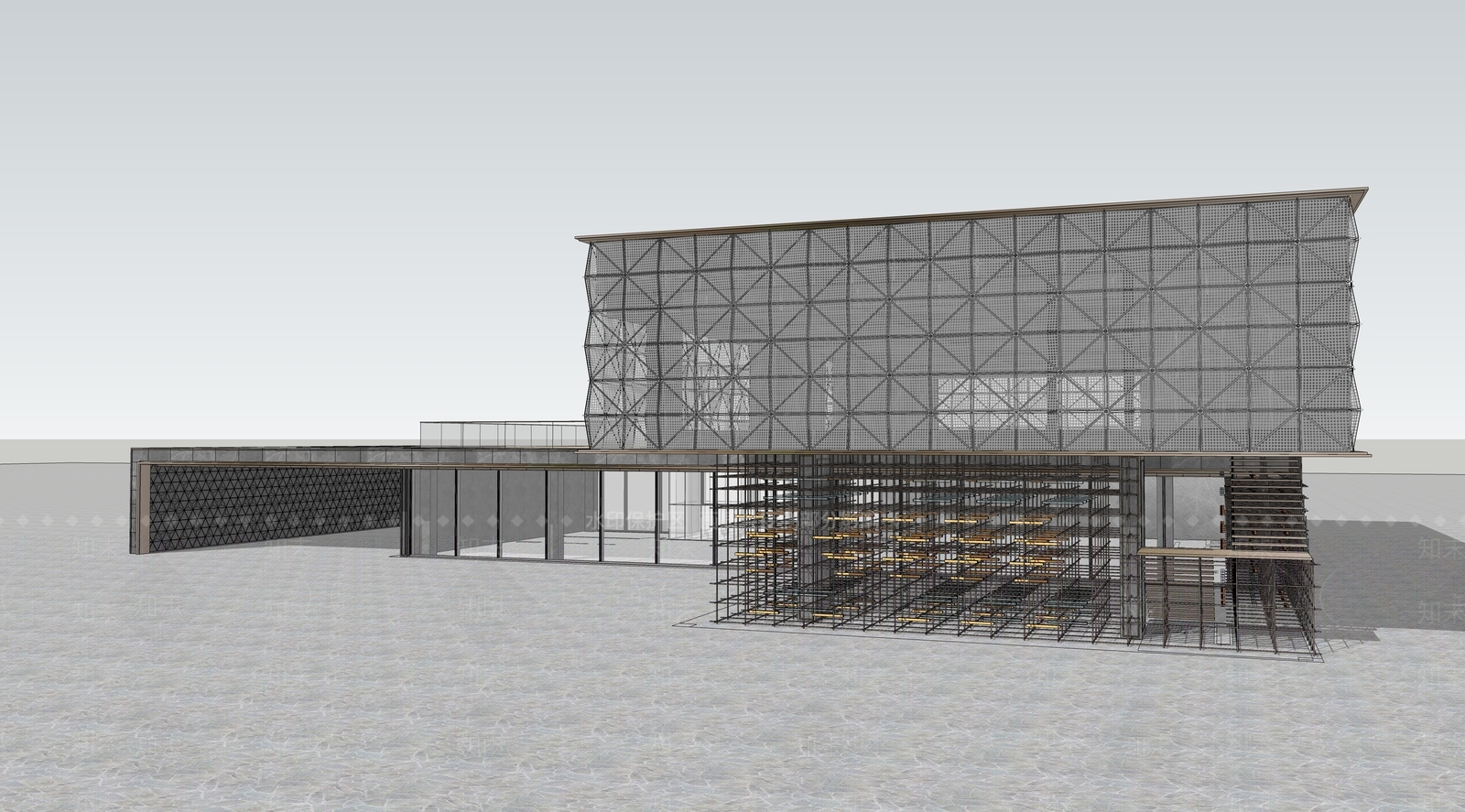 现代展览馆建筑SU模型下载【ID:1152630355】
