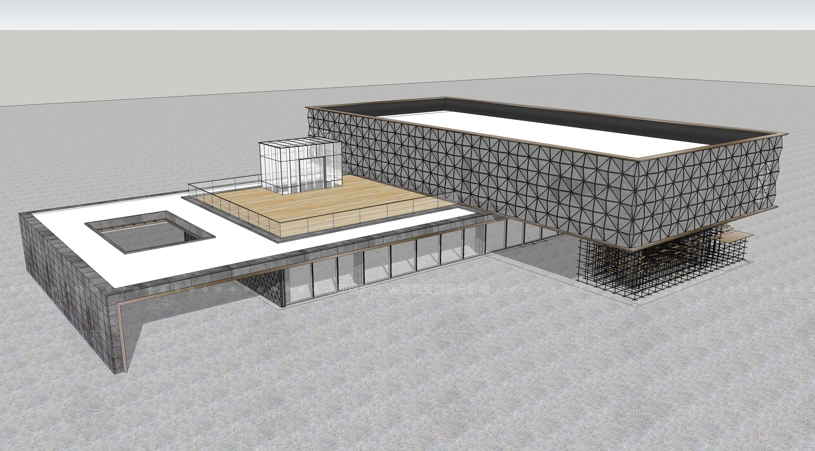 现代展览馆建筑SU模型下载【ID:1152630355】