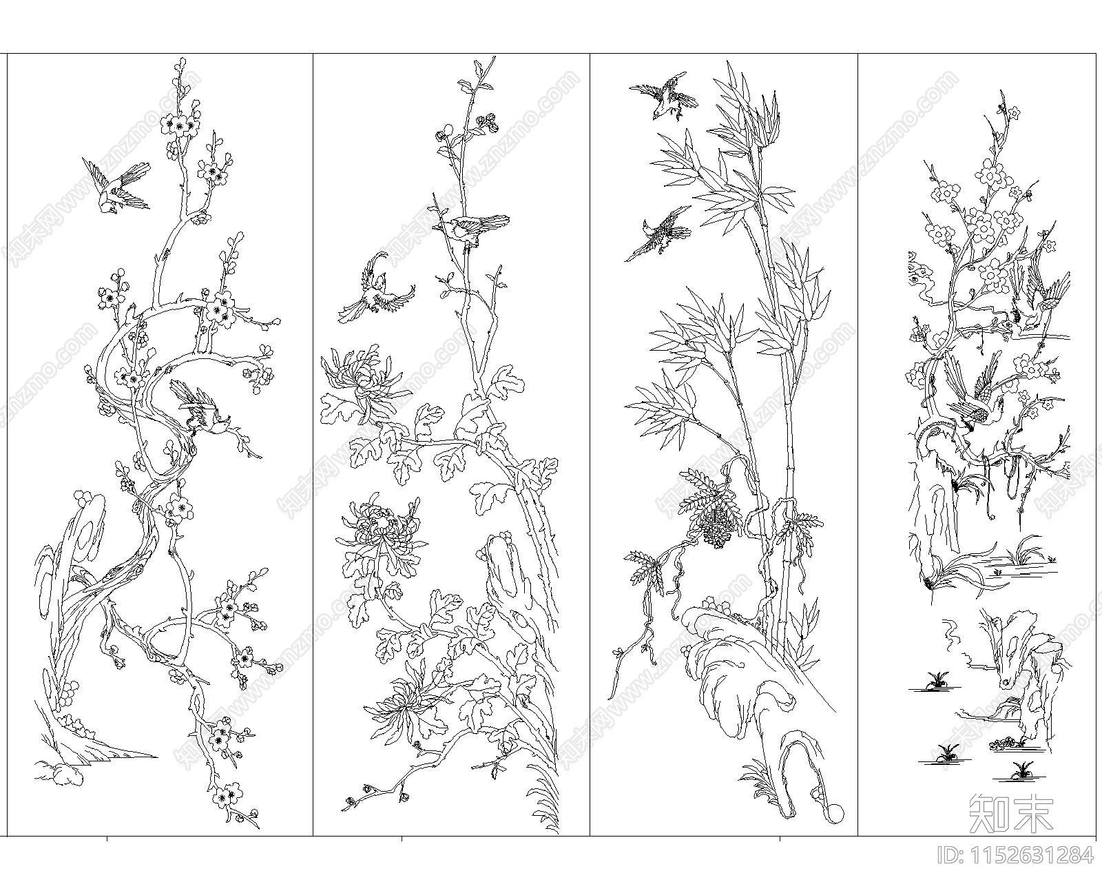 中式元素雕花雕刻图案施工图下载【ID:1152631284】