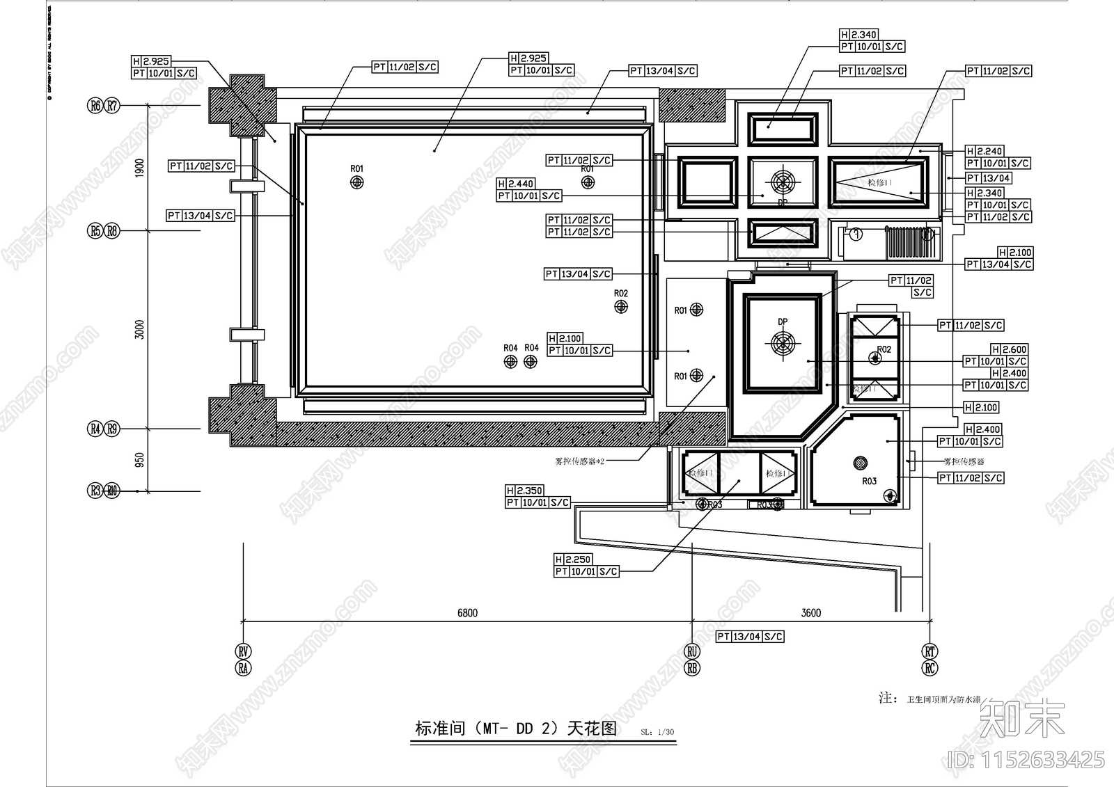 丽思卡尔顿酒店客房cad施工图下载【ID:1152633425】