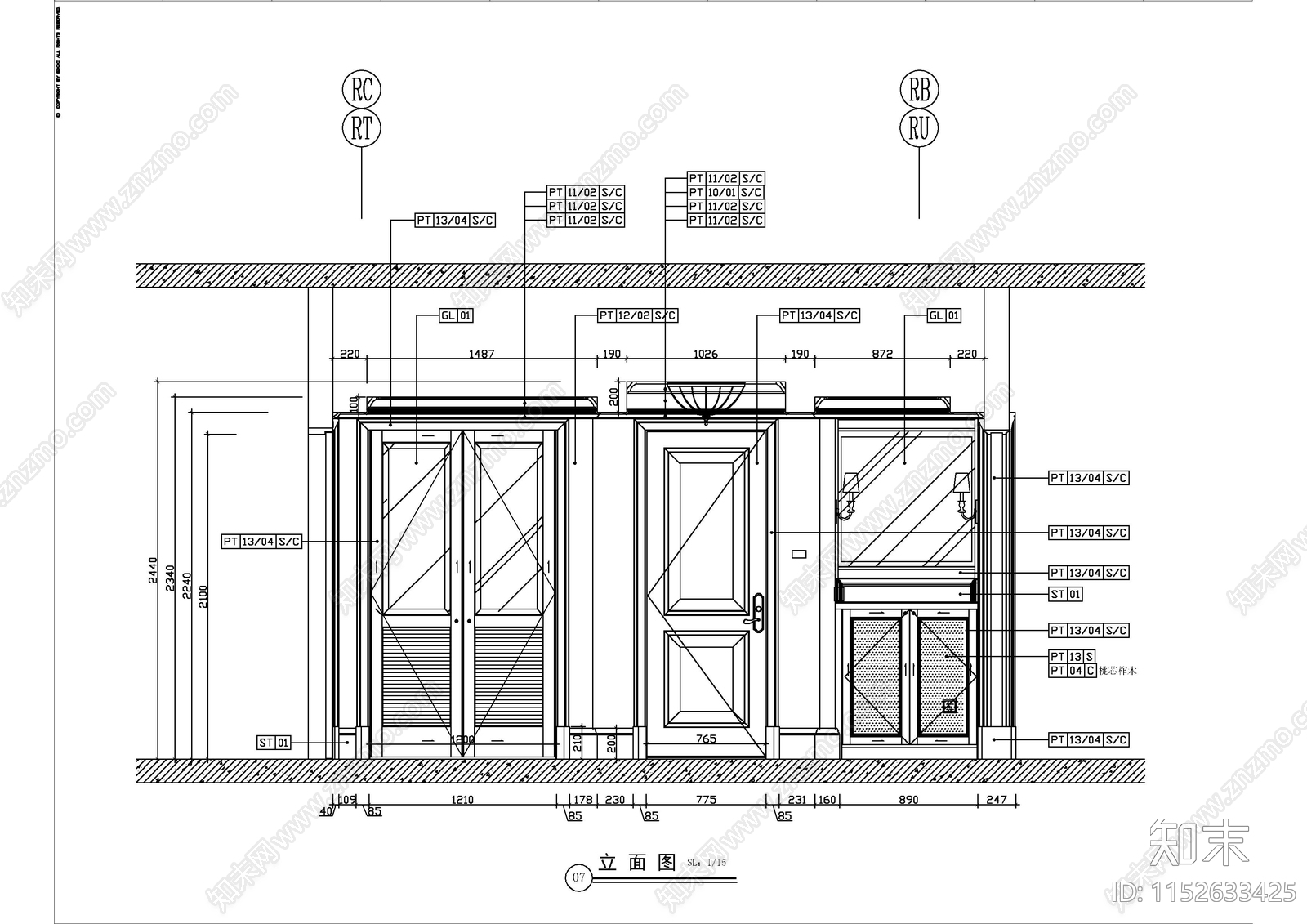 丽思卡尔顿酒店客房cad施工图下载【ID:1152633425】