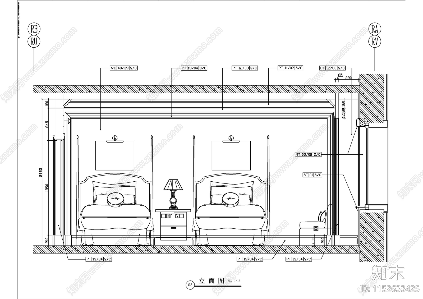 丽思卡尔顿酒店客房cad施工图下载【ID:1152633425】