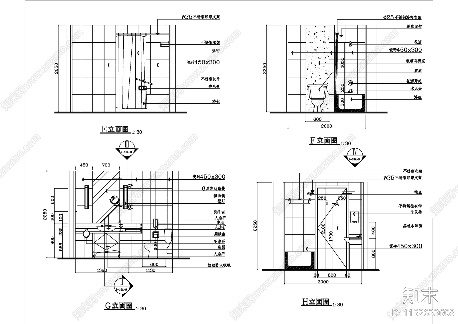 四星酒店客房cad施工图下载【ID:1152633608】
